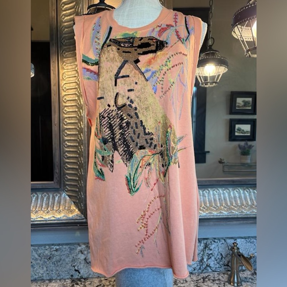 Free People Embroidered Wild Cat Tunic-SWIM COVER-UP size small pre-owned